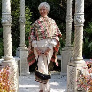 Vintage Shawl Wrap with Leather Fringe Purse